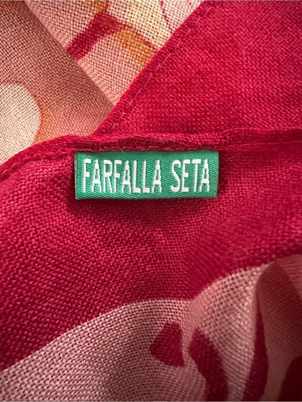 Farfalla Seta Wool Floral Scarf 44” Square Pink Purple Script Cottagecore Boho